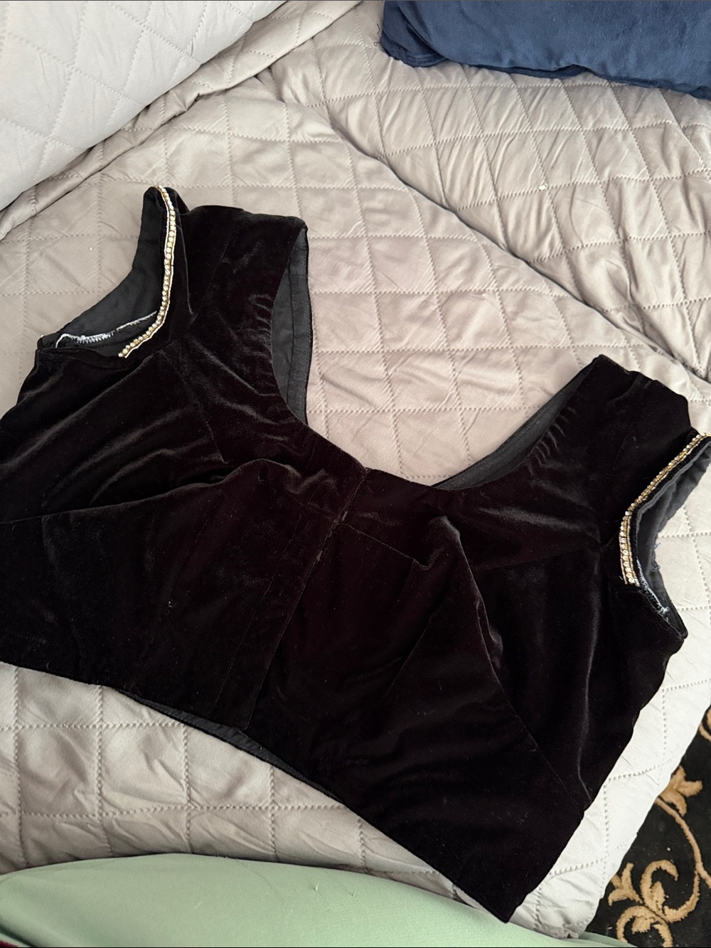 Black Velvet Cropped Top with Beaded Trim - Picture 2 of 11